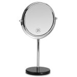 Miroir grossissant x5 en métal chromé et base ronde en marbre noir Miroir grossissant x5 en métal chromé et base ronde en marbre noir