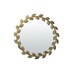Miroir mtal dor rond feuilles 45cm