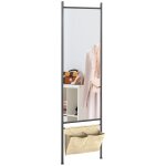 Miroir rectangulaire sur pied - 2 pochettes rangement - mtal noir
