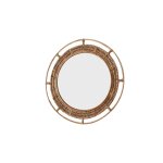 Miroir rond vintage en rotin beige d40