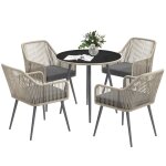 Mobilier de jardin 4 places table et coussins rsine tresse marron