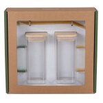 Mugs carrés et pailles en verre transparent, vert, jaune et couvercles en bambou (x2) Mugs carrés et pailles en verre transparent, vert, jaune et couvercles en bambou (x2)
