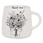 Mug en cramique blanche et noire motif bouquet de fleurs