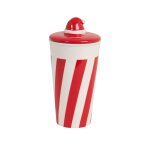 Mug avec couvercle en porcelaine blanche et rouge