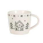 Mug en grès beige motifs en relief verts Mug en grès beige motifs en relief verts