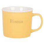 Mug en porcelaine jaune et blanche avec inscription dorée Mug en porcelaine jaune et blanche avec inscription dorée