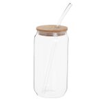 Mug to go et paille en verre transparent et couvercle en bambou Mug to go et paille en verre transparent et couvercle en bambou