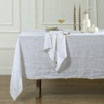 Nappe + 4 serviettes lin lav� blanc 150x250