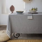 Nappe + 8 serviettes coton gris moyen 180x350