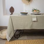 Nappe + 8 serviettes coton vert olive 180x300