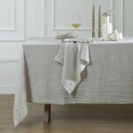 Nappe + 8 serviettes lin lav� naturel 150x350