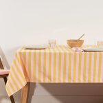 Nappe anti - taches en coton avec toucher tissu rose et jaune 100x160 cm Nappe anti - taches en coton avec toucher tissu rose et jaune 100x160 cm