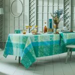 Nappe carrée enduit pur coton bleu 175x175 cm Nappe carrée enduit pur coton bleu 175x175 cm