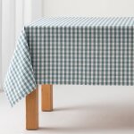 Nappe en coton antitache tissu  carreaux aqua marine 140x180 cm