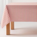 Nappe en coton antitache tissu  carreaux saumon 140x180 cm
