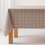 Nappe en coton antitache tissu à carreaux taupe 140x300 cm Nappe en coton antitache tissu à carreaux taupe 140x300 cm