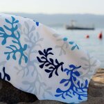 Nappe coton enduit bleue carr�e 160 x 160 cm