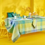 Nappe enduit pur coton bleu 150x220 cm