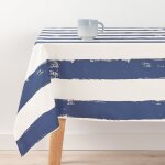 Nappe enduite anti - taches en coton bleu marine 240x155 cm Nappe enduite anti - taches en coton bleu marine 240x155 cm