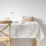 Nappe enduite en coton imprim fleuri beige et cru 150x250