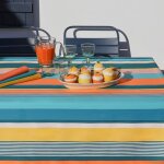Nappe enduite en coton orange, bleu et jaune 160x160 Nappe enduite en coton orange, bleu et jaune 160x160