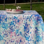 Nappe enduite coton turquoise carr�e 120 x 120 cm
