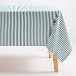 Nappe imperm�able rayures toucher tissu aqua marine 160x240 cm