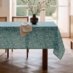 Nappe imprim�e 100% coton r�sistant aux taches turquoise 155x200 cm