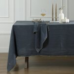 Nappe lin lav� bleu orage & or 150x250
