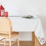 Nappe de noël en coton biologique tricolore brodé 150x250 Nappe de noël en coton biologique tricolore brodé 150x250