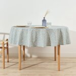 Nappe ronde anti - taches en 100% coton bleu 100 cm Nappe ronde anti - taches en 100% coton bleu 100 cm