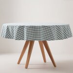 Nappe ronde en coton antitache tissu  carreaux aqua marine 160x160cm