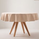 Nappe ronde en coton antitache tissu à carreaux beige 160x160cm Nappe ronde en coton antitache tissu à carreaux beige 160x160cm