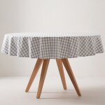 Nappe ronde en coton antitache tissu à carreaux gris clair 160x160cm Nappe ronde en coton antitache tissu à carreaux gris clair 160x160cm