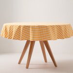 Nappe ronde en coton antitache tissu à carreaux jaune 160x160cm Nappe ronde en coton antitache tissu à carreaux jaune 160x160cm