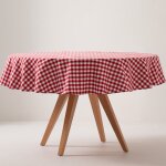 Nappe ronde en coton antitache tissu à carreaux rouge 160x160cm Nappe ronde en coton antitache tissu à carreaux rouge 160x160cm