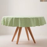 Nappe ronde en coton antitache tissu  carreaux vert olive 160x160cm