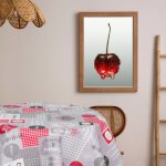 Nappe en toile cir�e ronde motif cuisine diam. 150 cm