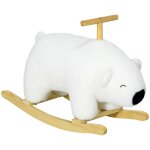 Ours  bascule sons et poigne bois massif peluche blanc