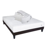 Pack 140x190 cm matelas latex + sommier bois + accessoires