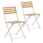 Pack de 2 chaises de jardin pliantes en bois et métal blanc Pack de 2 chaises de jardin pliantes en bois et métal blanc