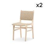 Pack 2 chaises de jardin en teck et rotin synthétique Pack 2 chaises de jardin en teck et rotin synthétique