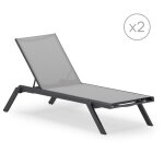 Pack de 2 chaises longues de jardin en aluminium anthracite