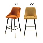 Pack 4 chaises de bar en velours orange et jaune 77, 5 cm Pack 4 chaises de bar en velours orange et jaune 77, 5 cm