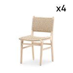 Pack 4 chaises de jardin en teck et rotin synthétique Pack 4 chaises de jardin en teck et rotin synthétique
