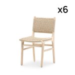 Pack 6 chaises de jardin en teck et rotin synthétique Pack 6 chaises de jardin en teck et rotin synthétique