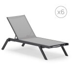 Pack de 6 chaises longues de jardin en aluminium anthracite