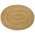 Pack de 6 sets de table ovales et sous - verres en rotin beige 40x30cm