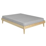 Pack lit 2 places avec pieds et matelas bois massif 140x190 cm