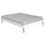 Pack lit 2 places avec pieds et matelas bois massif blanc 120x190 cm